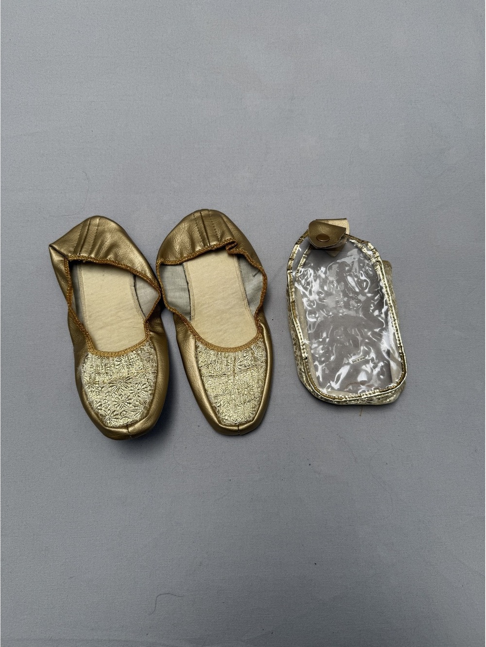 Vintage Etell Gold Folding House Slippers Slipperette 5-5.5